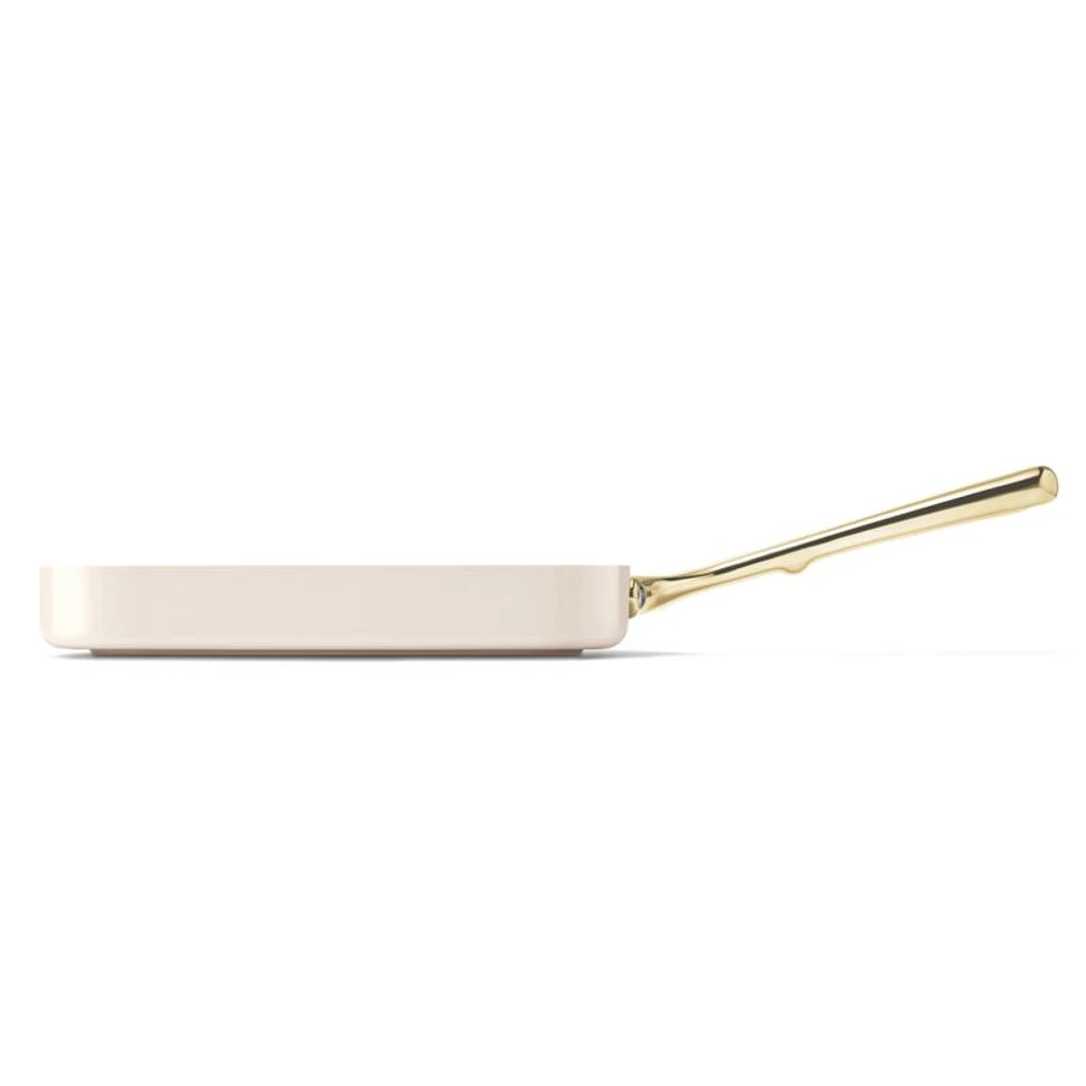 Caraway ® Cream Ceramic Non-Stick Square Grill Pan with Gold Hardware