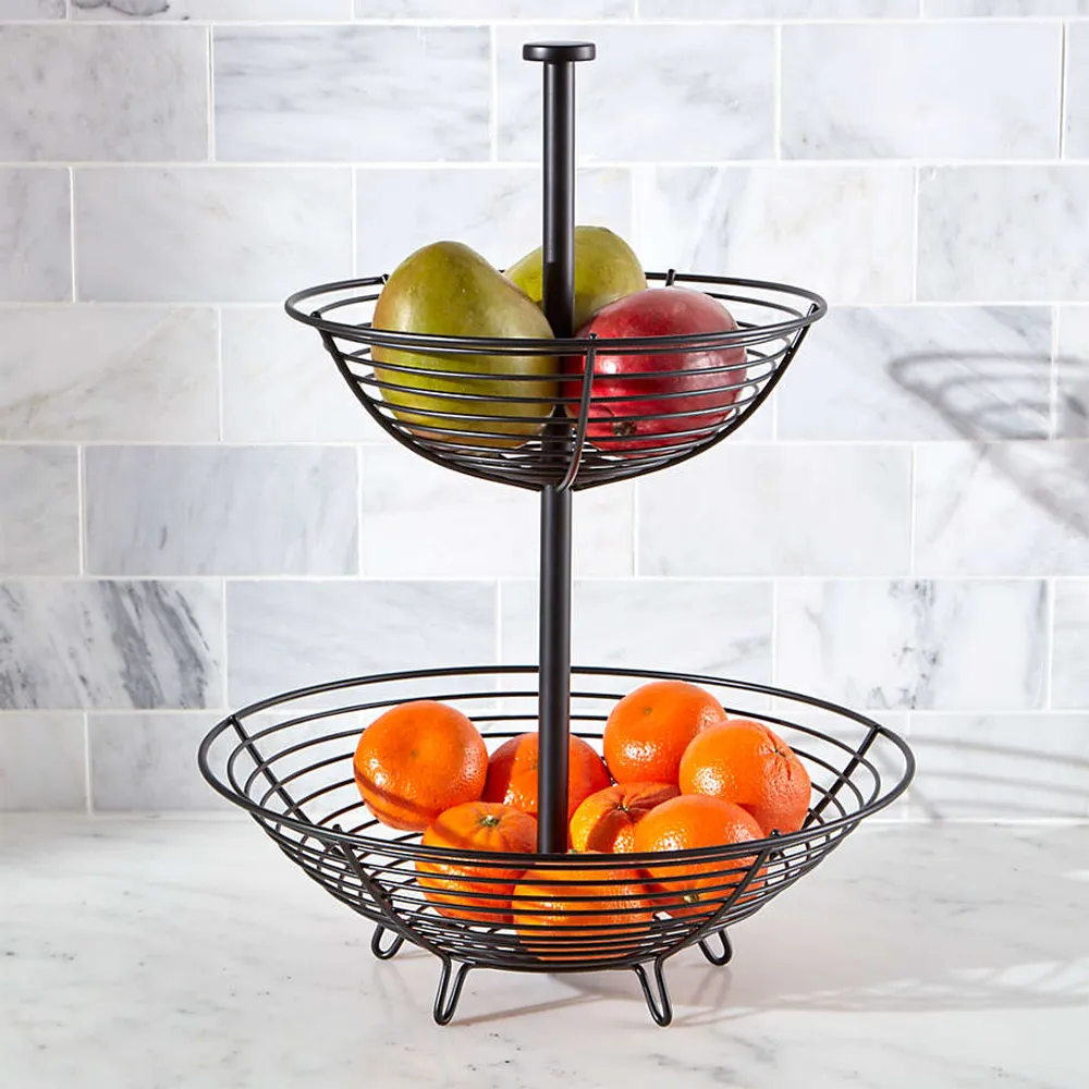 Crate&Barrel Carter 2-Tier Matte Black Fruit Basket