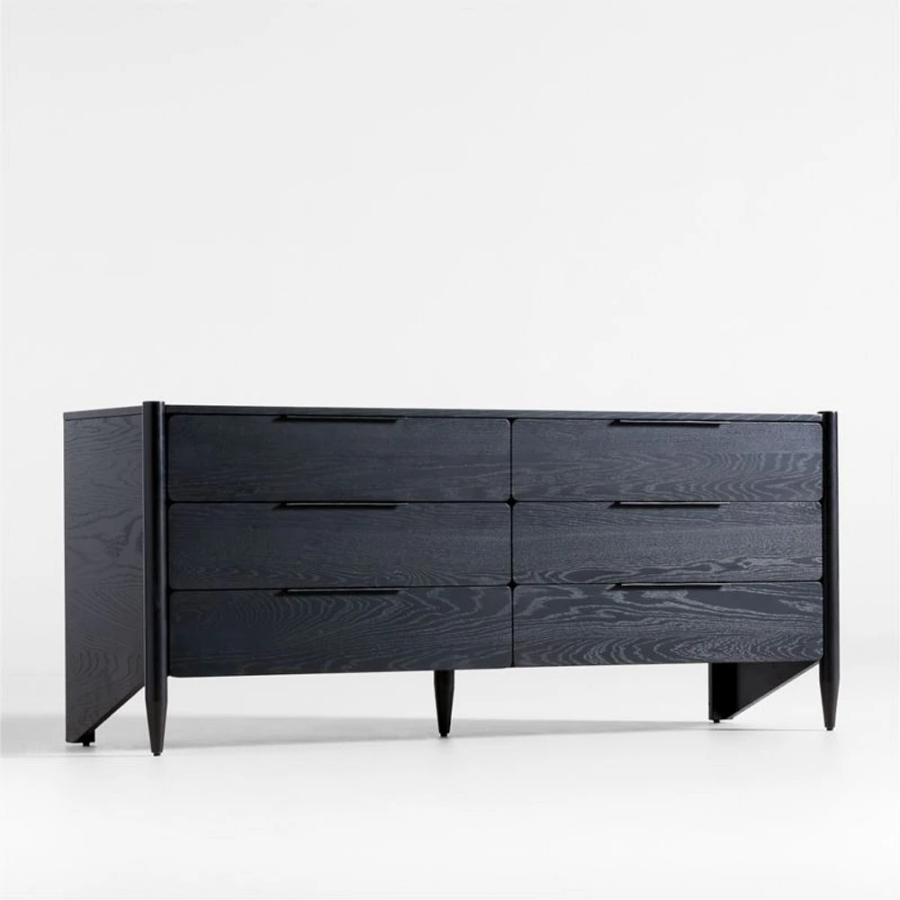 Casa Black Oak Wood 6-Drawer Dresser