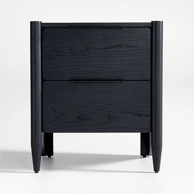 Casa Black Finish Oak Wood Nightstand with Drawers