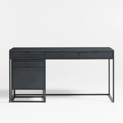 Casement 60" Black Metal Desk with File Cabinet