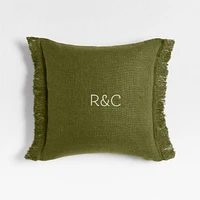 Casual Textured Fringe 23x23 Cyprus Green Throw Pillow Cover