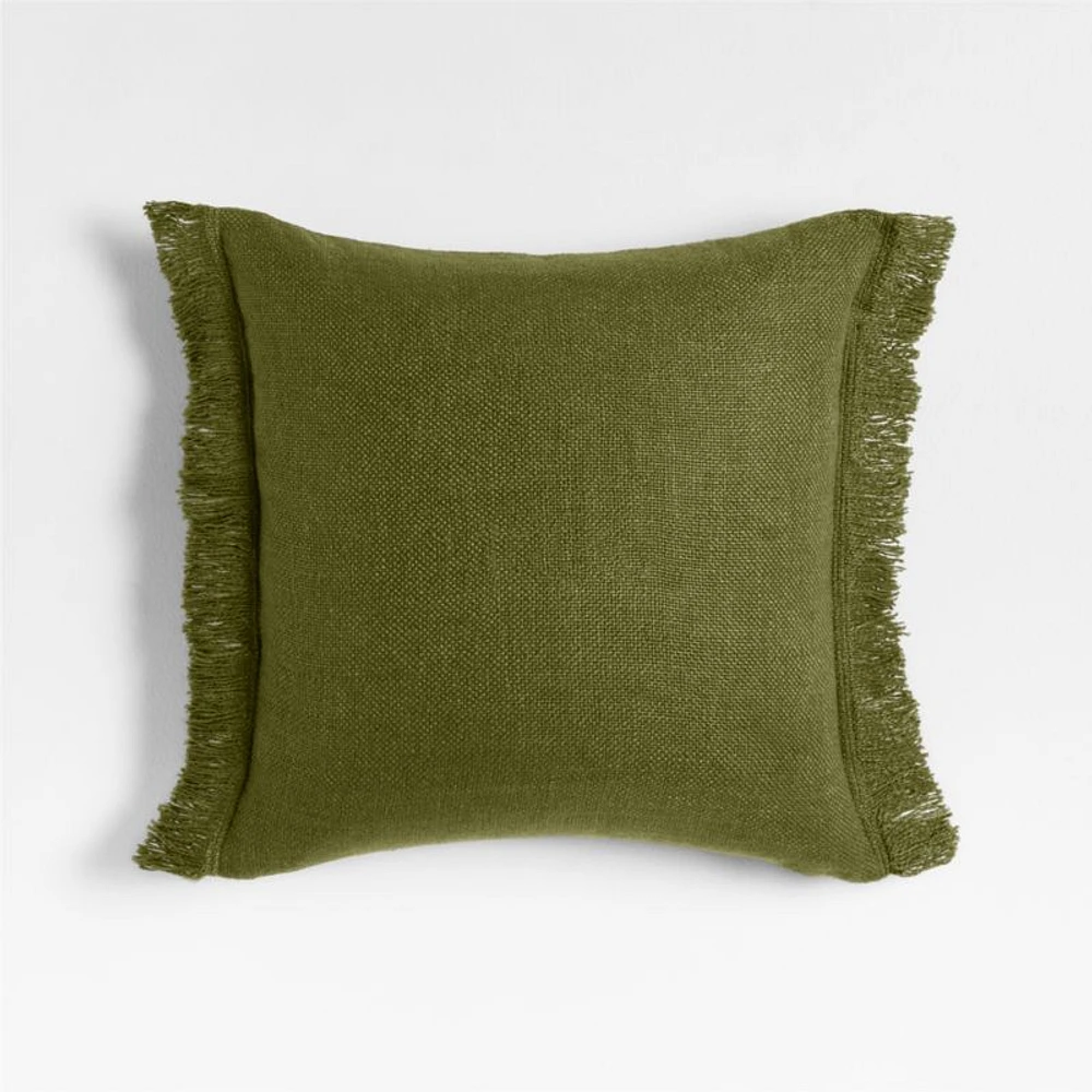 Casual Textured Fringe 23x23 Cyprus Green Throw Pillow Cover