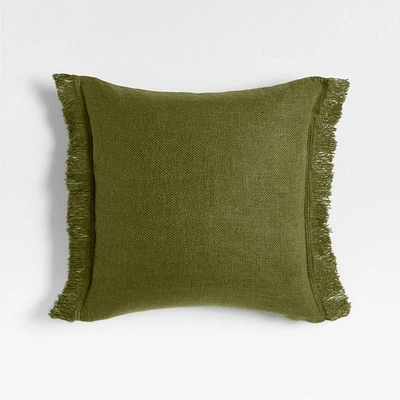 Casual Textured Fringe 23x23 Cyprus Green Throw Pillow Cover