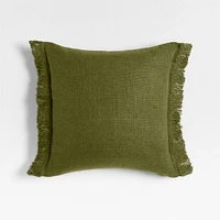 Casual Textured Fringe 23x23 Cyprus Green Throw Pillow Cover
