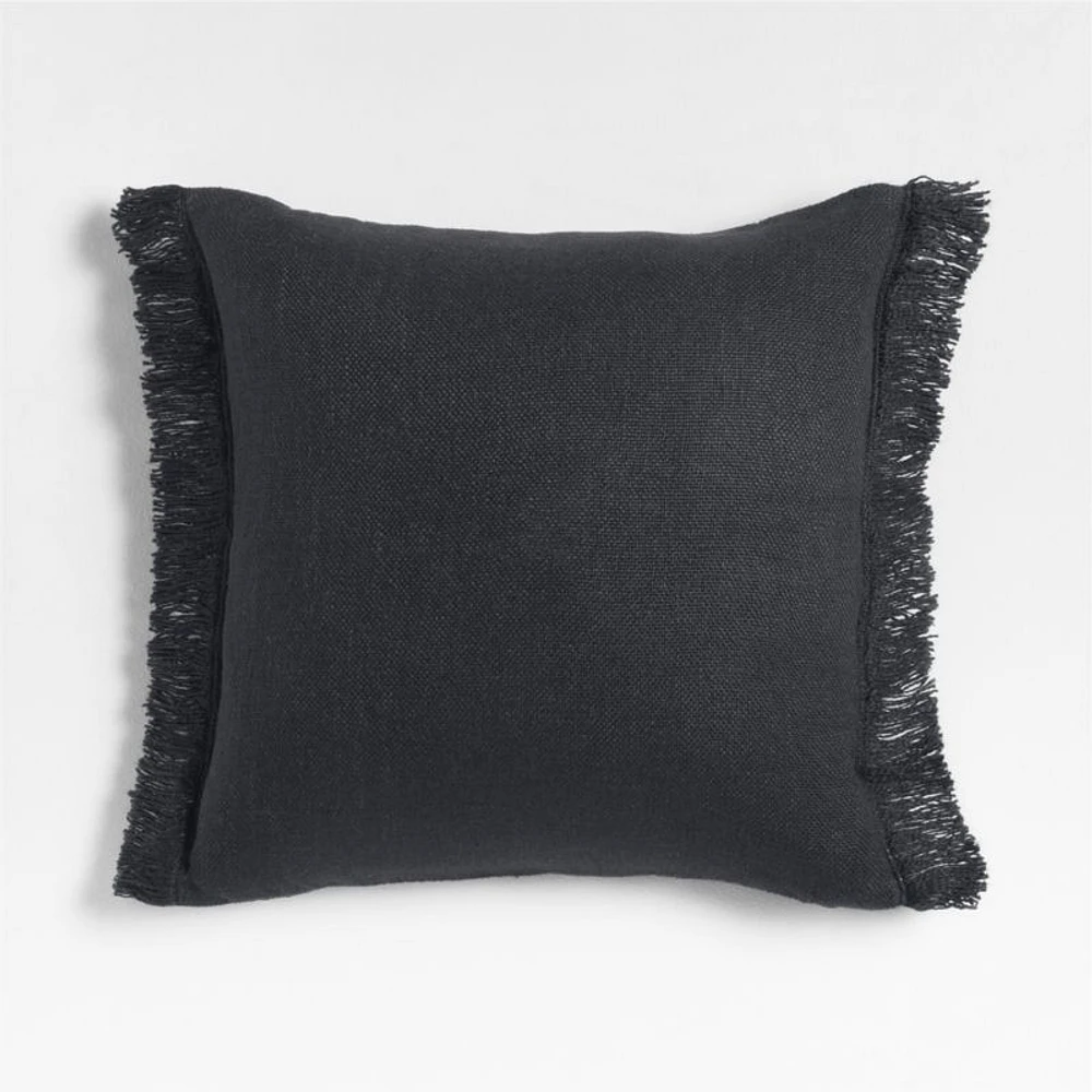Casual Textured Fringe 23x23 Deep Indigo Throw Pillow Cover