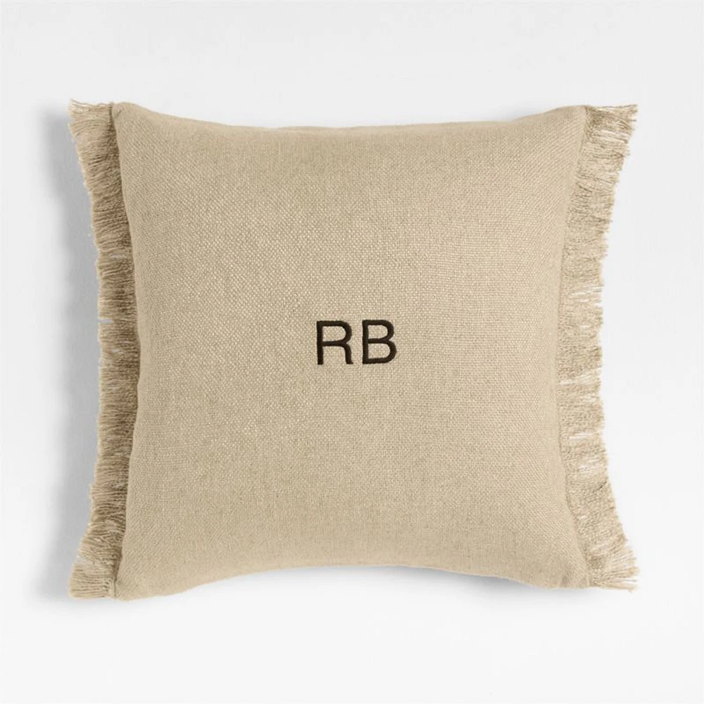 Casual Textured Fringe 23x23 Flax Taupe Throw Pillow Cover