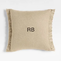 Casual Textured Fringe 23x23 Flax Taupe Throw Pillow Cover