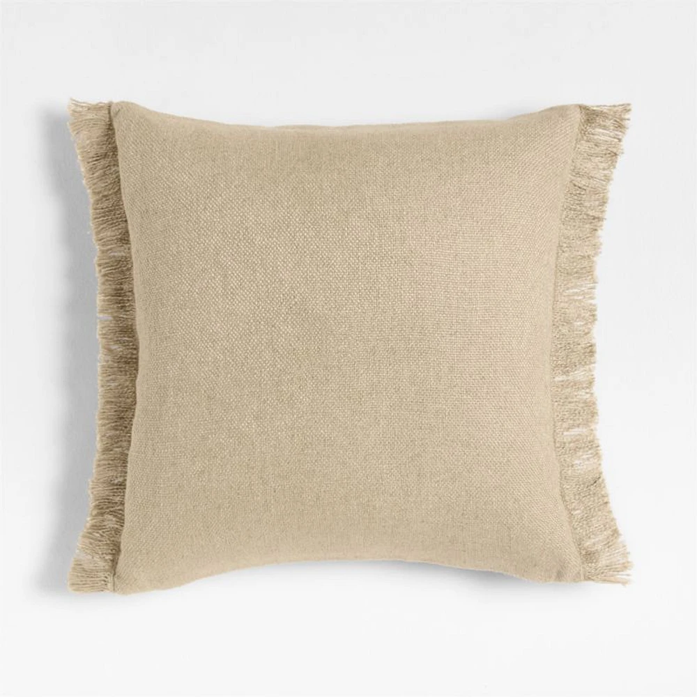 Casual Textured Fringe 23x23 Flax Taupe Throw Pillow Cover