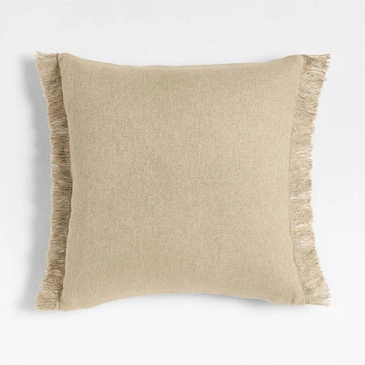 Casual Textured Fringe 23x23 Flax Taupe Throw Pillow Cover