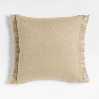 Casual Textured Fringe 23x23 Flax Taupe Throw Pillow Cover
