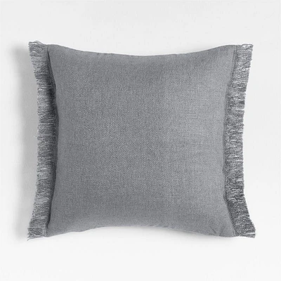 Casual Textured Fringe 23x23 Smoke Blue Throw Pillow Cover