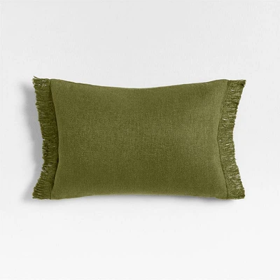 Casual Textured Fringe 24x16 Cyprus Green Throw Pillow Cover