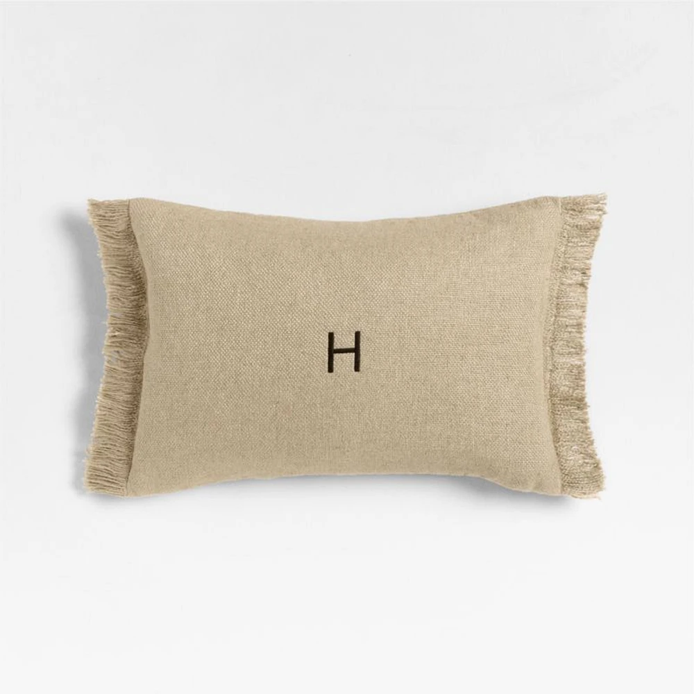 Casual Textured Fringe 24x16 Flax Taupe Throw Pillow Cover
