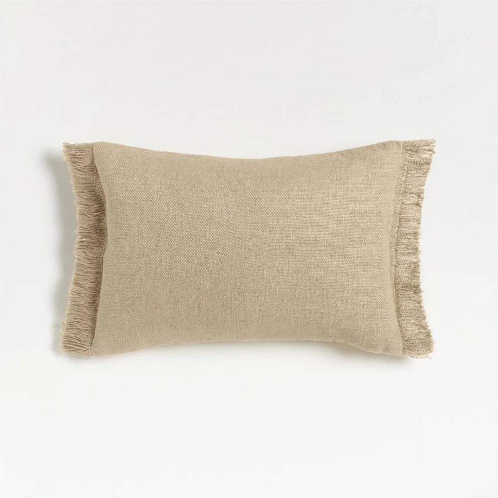 Casual Textured Fringe 24x16 Flax Taupe Throw Pillow Cover