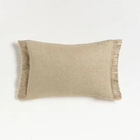 Casual Textured Fringe 24x16 Flax Taupe Throw Pillow Cover