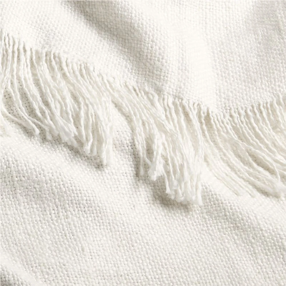 Casual Textured Fringe 70"x55" Arctic Ivory Throw Blanket