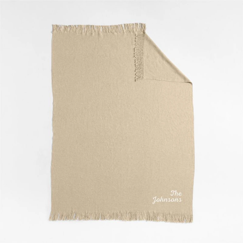 Casual Textured Fringe 70"x55" Flax Taupe Throw Blanket