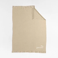 Casual Textured Fringe 70"x55" Flax Taupe Throw Blanket