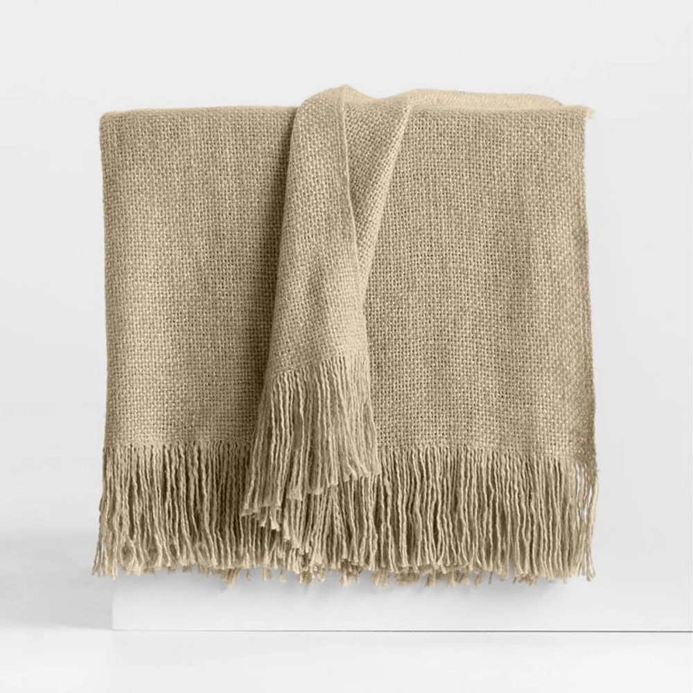 Casual Textured Fringe 70"x55" Flax Taupe Throw Blanket