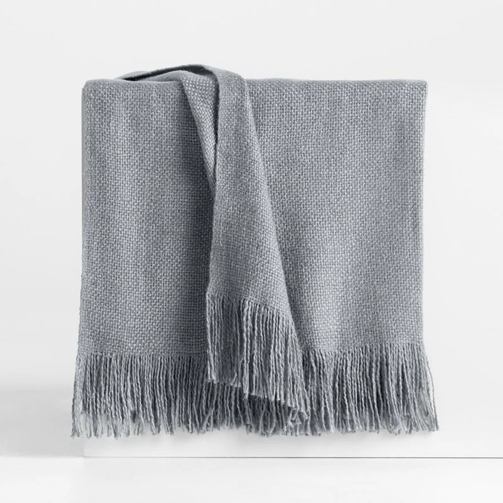 Casual Textured Fringe 70"x55" Smoke Blue Throw Blanket