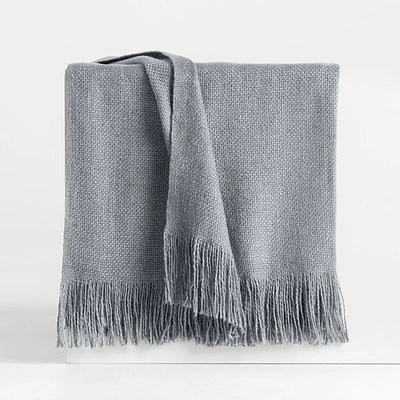 Casual Textured Fringe 70"x55" Smoke Blue Throw Blanket