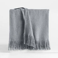 Casual Textured Fringe 70"x55" Smoke Blue Throw Blanket