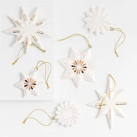 Gold and White Ceramic Snowflake Christmas Tree Ornaments, Set of 6