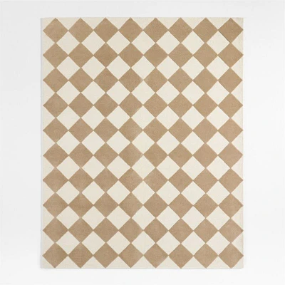 Checkerboard Tan Wool Kids Area Rug 5x8