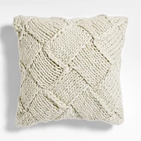 Chunky Melange Wool Knit 23"x23" Arctic Ivory Throw Pillow Cover