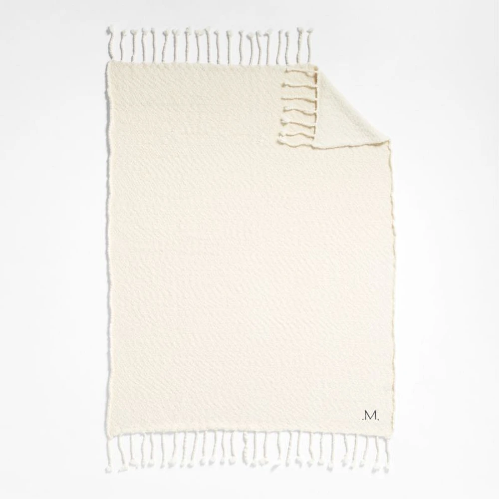 Chunky Wool Fringe Knit 70"x55" Travertine Beige Throw Blanket