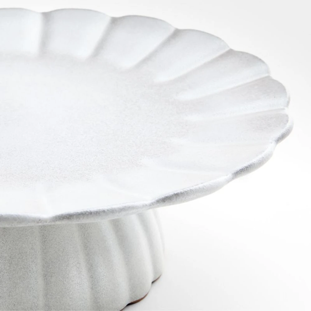 Cielo Scalloped White Terracotta Pedestal Cake Stand