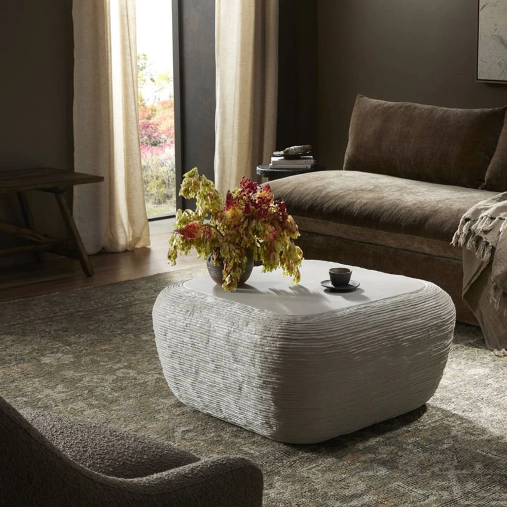 Cirri White Concrete 31.5" Rounded Square Coffee Table
