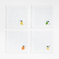 Citrus Embroidered EUROPEAN FLAX ™-Certified Linen Cocktail Napkins, Set of 4