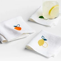 Citrus Embroidered EUROPEAN FLAX ™-Certified Linen Cocktail Napkins, Set of 4