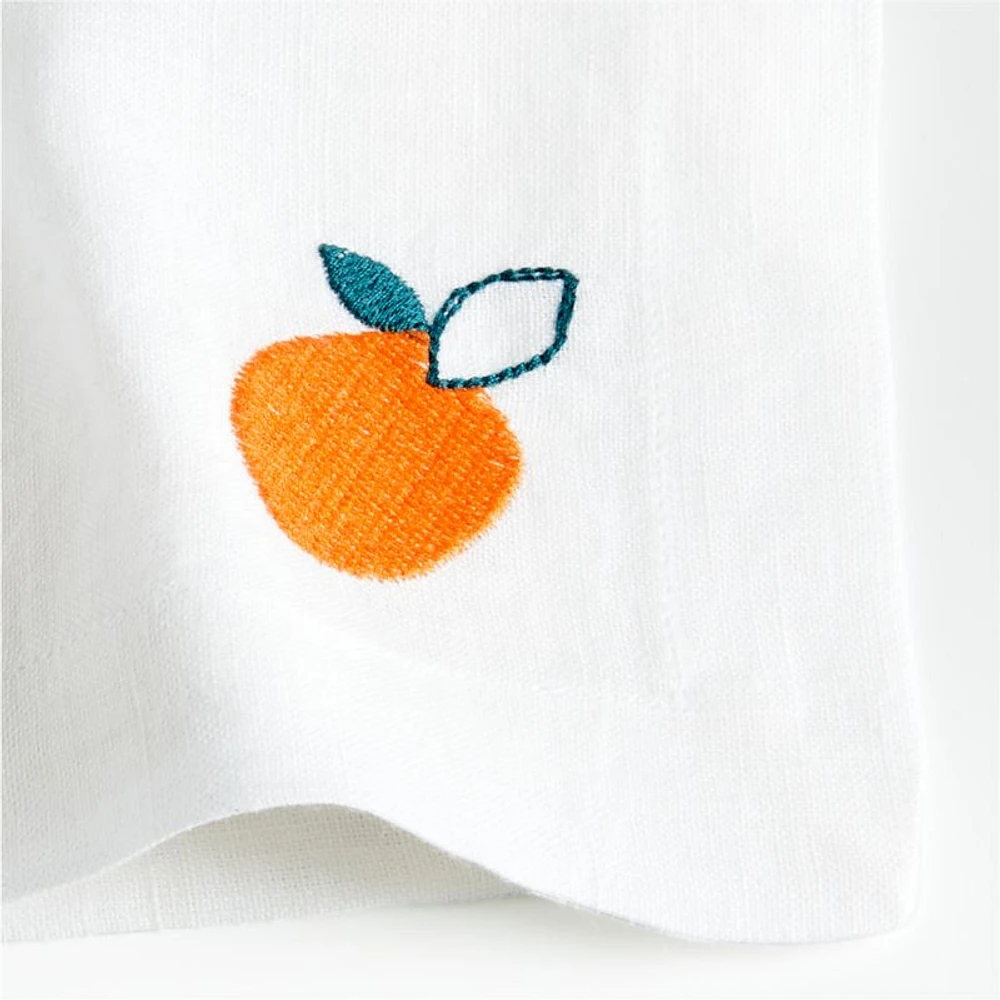 Citrus Embroidered EUROPEAN FLAX ™-Certified Linen Cocktail Napkins, Set of 4