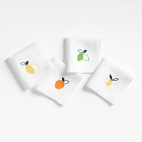 Citrus Embroidered EUROPEAN FLAX ™-Certified Linen Cocktail Napkins, Set of 4