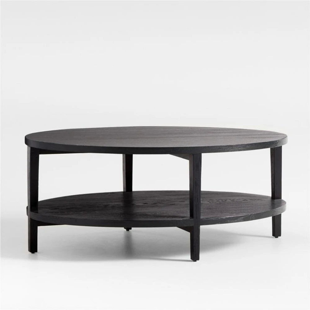 Clairemont Ebonized Oak Wood 60" Oval Coffee Table with Shelf