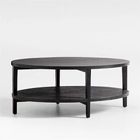 Clairemont Ebonized Oak Wood 60" Oval Coffee Table with Shelf