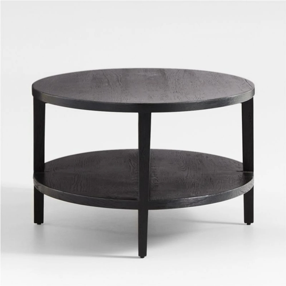 Clairemont Ebonized Oak Wood 60" Oval Coffee Table with Shelf