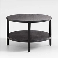 Clairemont Ebonized Oak Wood 60" Oval Coffee Table with Shelf