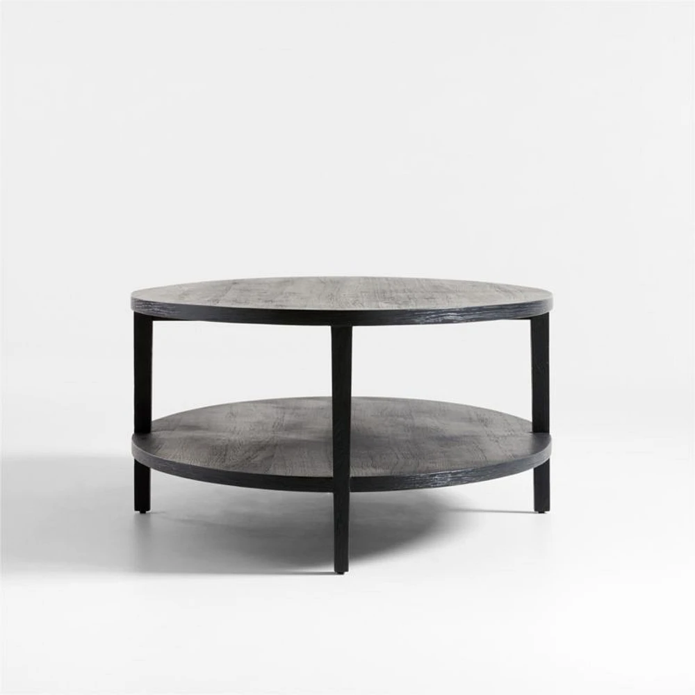 Clairemont Ebonized Oak Wood 60" Oval Coffee Table with Shelf