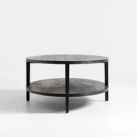 Clairemont Ebonized Oak Wood 60" Oval Coffee Table with Shelf