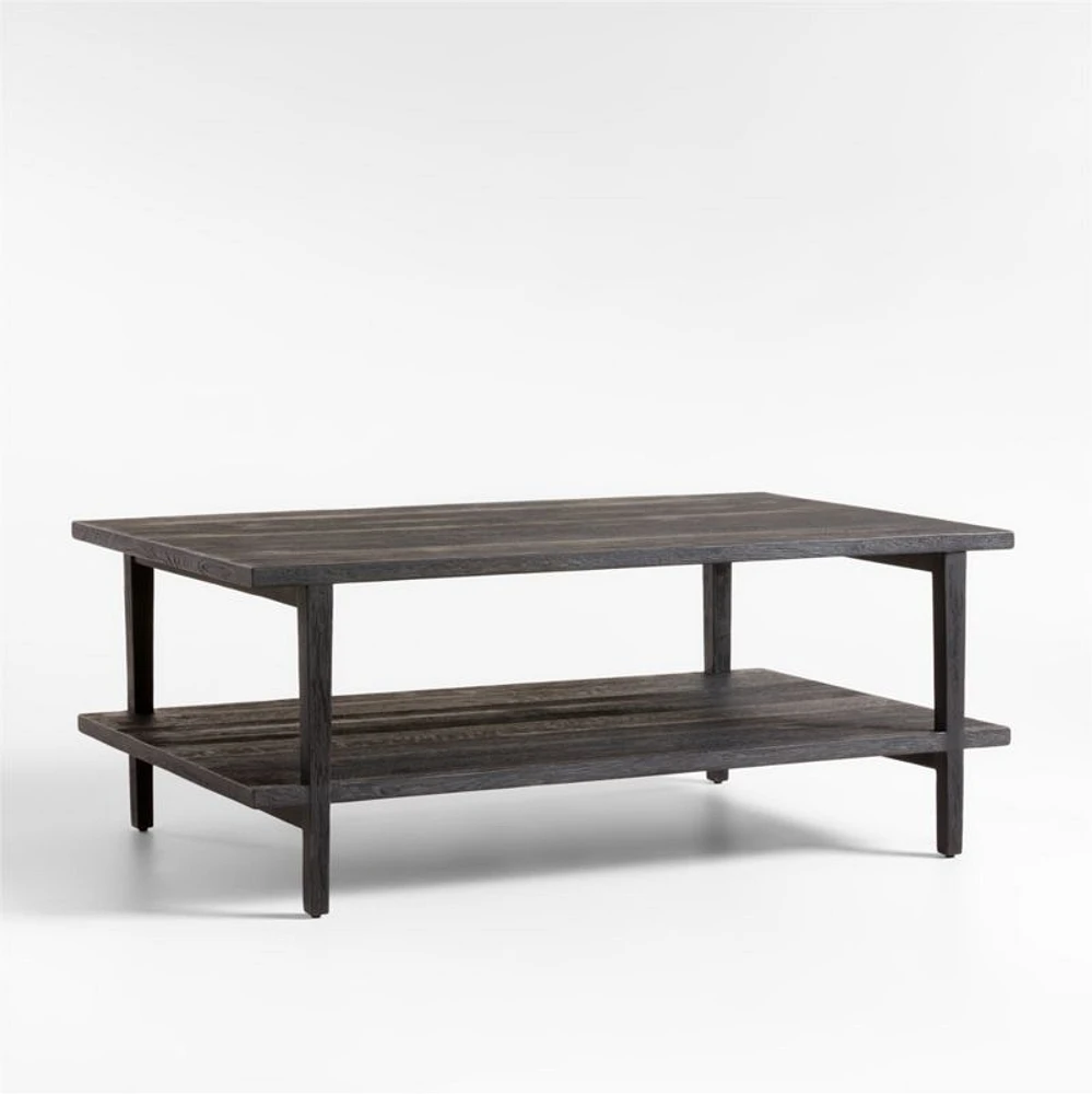 Clairemont Ebonized Oak Wood 48" Rectangular Coffee Table with Shelf