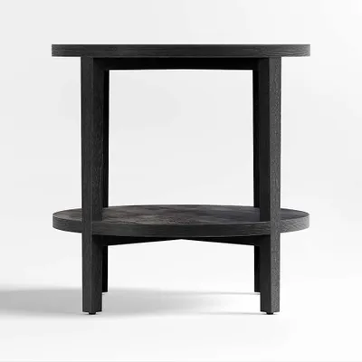 Clairemont Ebonized Wood Round End Table with Shelf