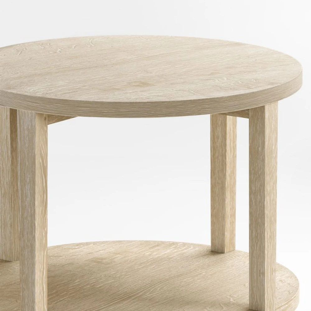Clairemont Natural Oak Wood Round End Table with Shelf, Set of 2