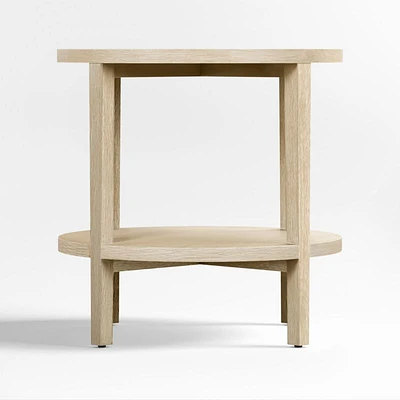 Clairemont Natural Oak Wood Round End Table with Shelf, Set of 2
