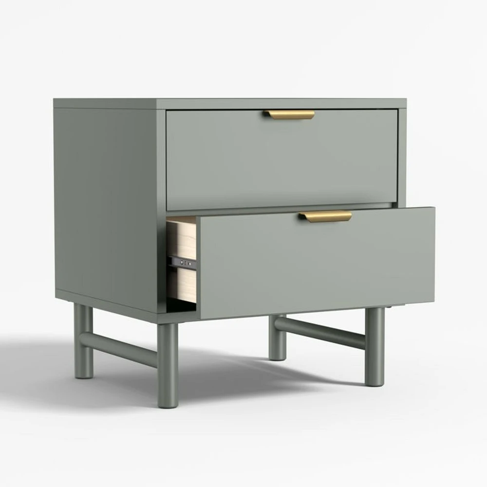 Classic Laurel Green Wood 2-Drawer Kids Nightstand