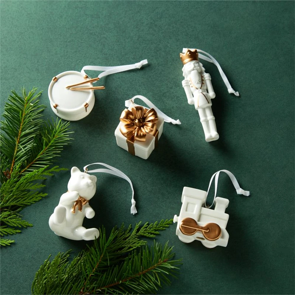 Classic Toy Ceramic Christmas Tree Ornaments, Set of 5