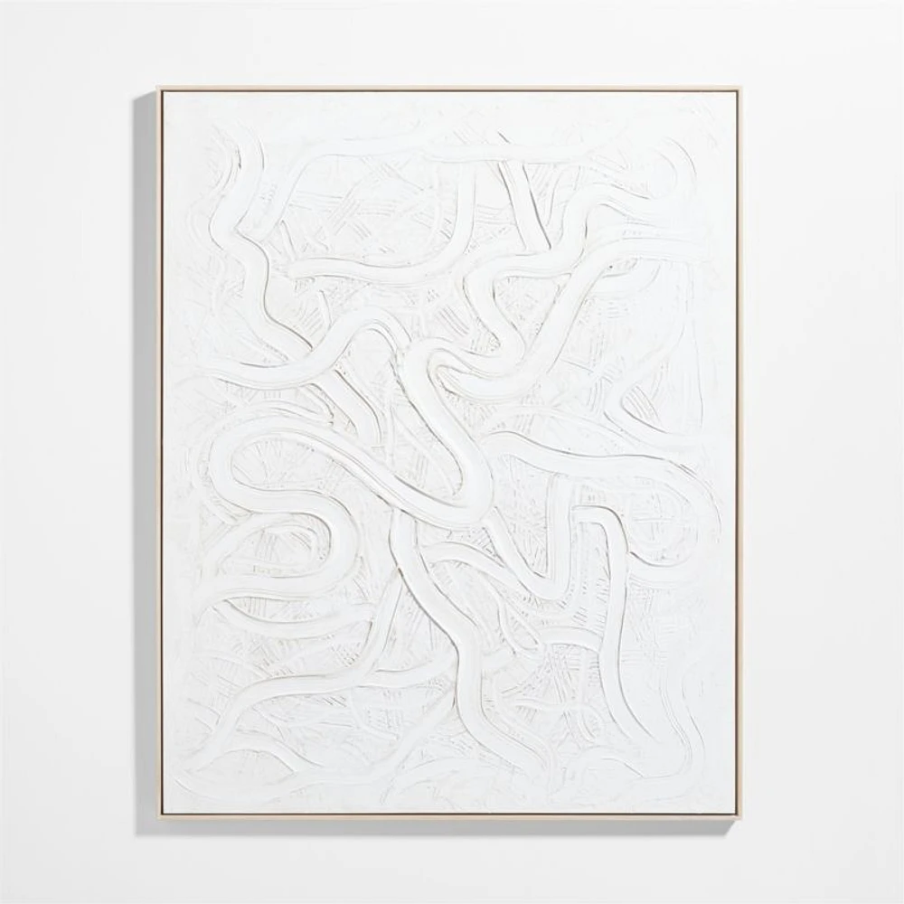 "Clear Conscience" Framed White Abstract Hand-Painted Wall Art 70"x56" by Joe Turner